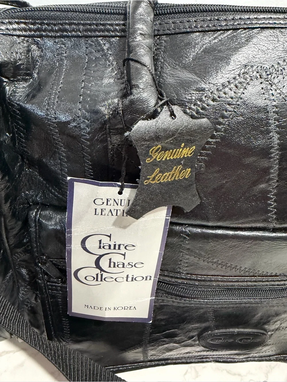NWT Vintage Claire Chaise Collection Classic Black Leather Weekender Bag